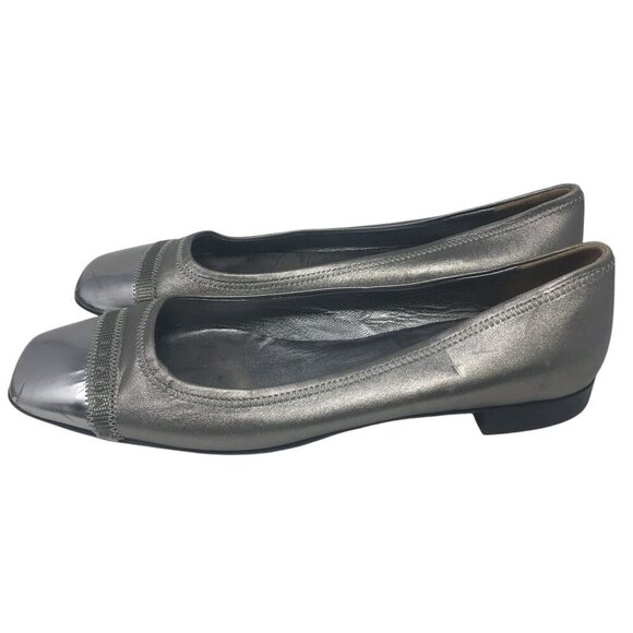 Prada Square Toe Ballet Flats Leather Silver Metallic Women's Size 38.5 US 8 - Picture 6 of 15